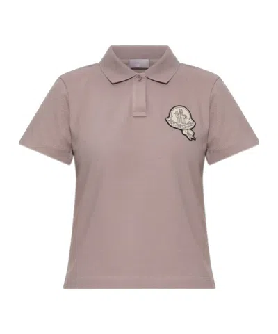 Moncler Collared Short-sleeved Polo Shirt In Brown