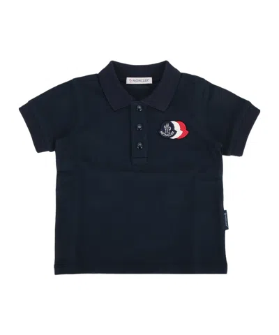 Moncler Collared Short-sleeved Polo Shirt In Blue