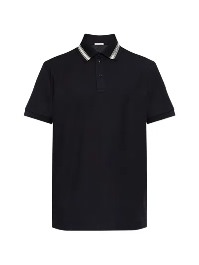 Moncler Striped Collar Polo Shirt In Black