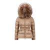 Moncler Boed Camel Beige Hooded Shearling Short Down Jacket Beige In Beige