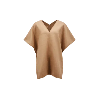 Moncler Cape En Laine Et Nylon In Marron