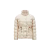 Moncler Antigone Leather-trimmed Short Down Jacket Beige In Neutral