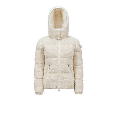 Moncler Doudoune Courte Fourmines En Tweed In Beige
