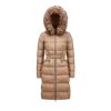 Moncler Doudoune Longue À Capuche Bordée De Shearling Boedic In Beige