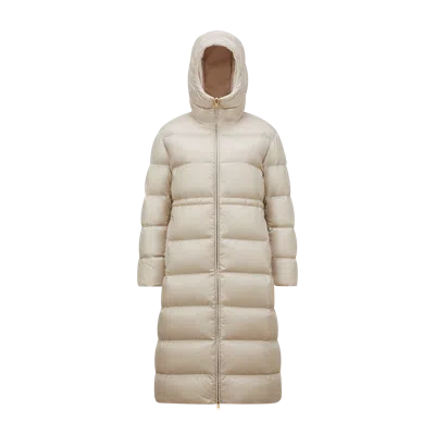 Moncler Boulogne Reversible Long Down Jacket Beige