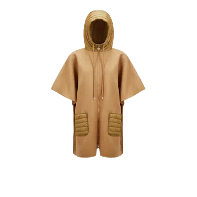 Moncler Collection Hooded Down Cape Beige In Brown