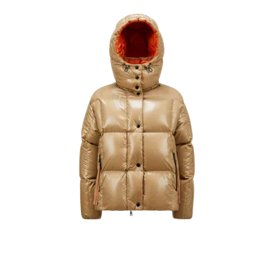 Moncler Parana Hooded Short Down Jacket, Women, Beige, Size: 3 In Brown