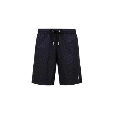 Moncler Monogram-print Drawstring Swim Shorts In Black