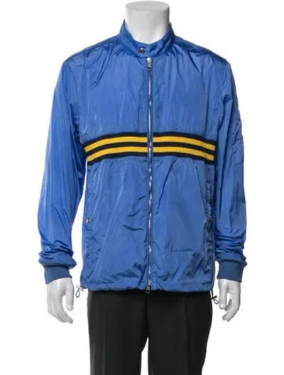 Pre-owned Moncler Colorblock Pattern Bomber Jacket In Blue