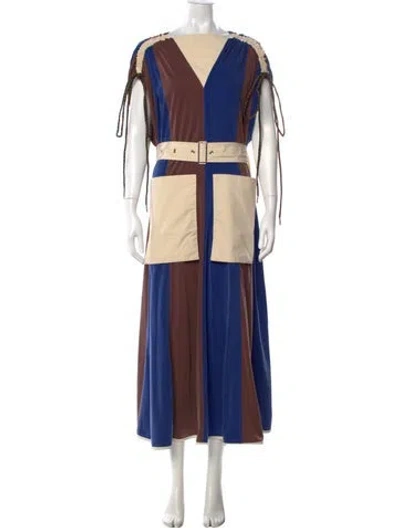 Pre-owned Moncler Colorblock Pattern Long Dress In Neutrals