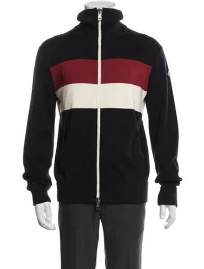 Pre-owned Moncler Colorblock Pattern Mock Neck Cardigan In Blue