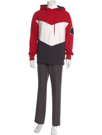 Pre-owned Moncler Colorblock Pattern Mock Neck Hoodie In Red