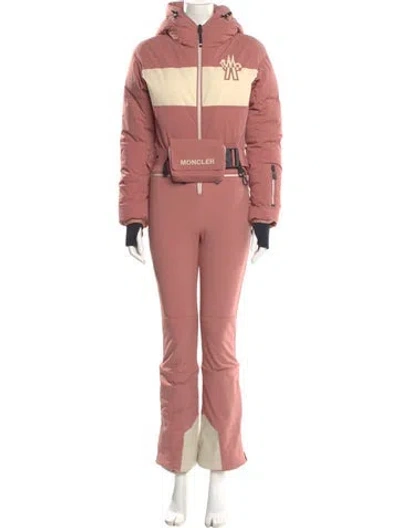 Pre-owned Moncler Colorblock Pattern Mock Neck Jumpsuit In Pink
