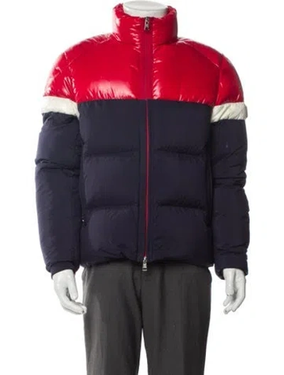 Pre-owned Moncler Colorblock Pattern Puffer Coat In Blue
