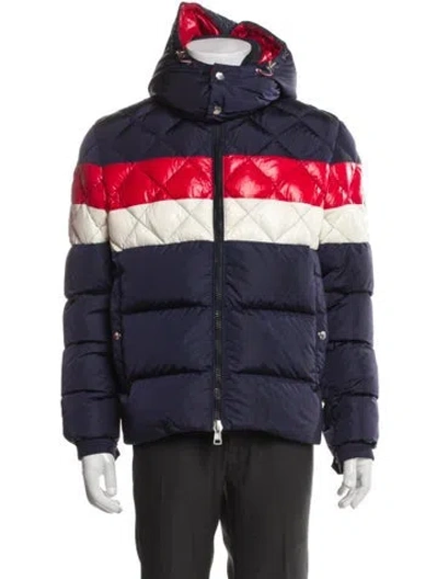 Pre-owned Moncler Colorblock Pattern Puffer Coat In Blue