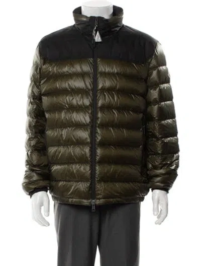 Pre-owned Moncler Colorblock Pattern Puffer Coat In Green