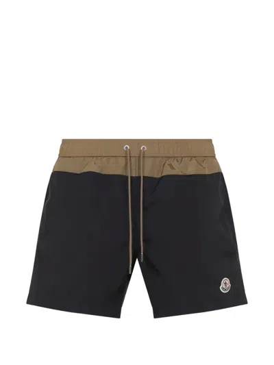Moncler Colour-block Drawstring Swim Shorts In Black