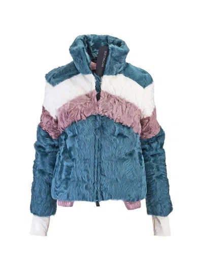 Moncler Colour-block Faux-fur Jacket In Blue
