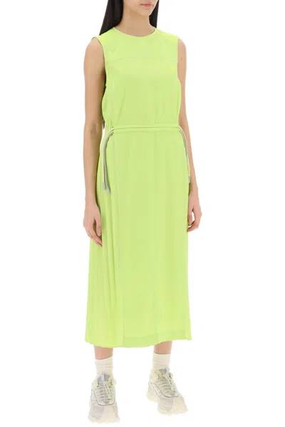 Moncler Column Dress With Pleated Detailing In Green