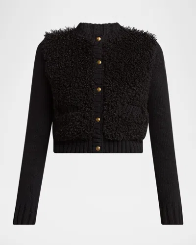 MONCLER COMBO CURLY WOOL-BLEND CARDIGAN