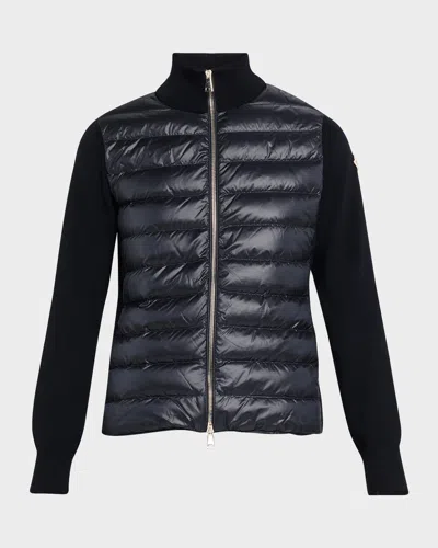 Moncler Combo Down Short Cardigan In Blue