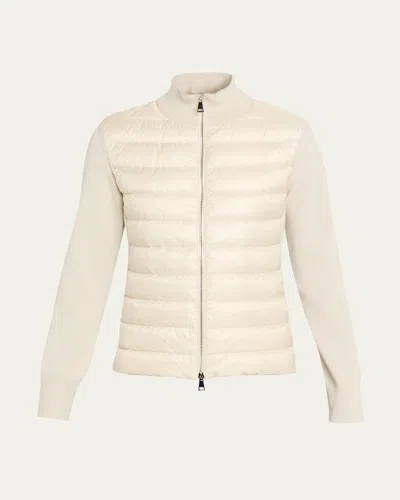 Moncler Combo Down Short Cardigan In Light Beige