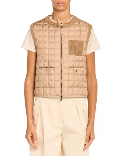 Moncler Combo Quilted Vest In Brown