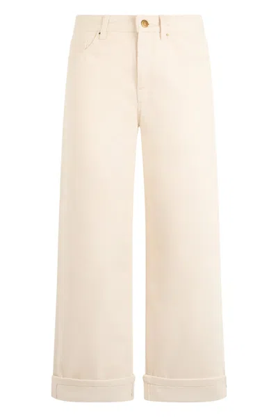 Moncler Comfortable Cotton Twill Pants With Cuff For Women In White