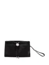 Moncler Compact Handheld Pouch Handbag With Logo Detail In Black