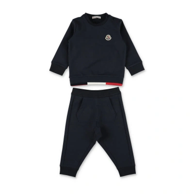 Moncler Completo Blu Navy Con Felpa E Pantaloni In Cotone Baby Boy