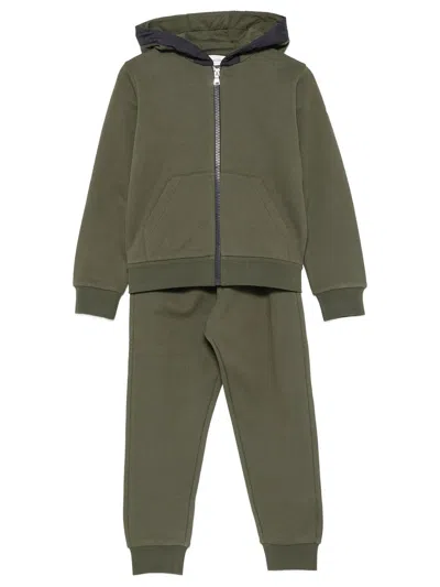 Moncler Kids' Completo Felpa E Pantaloni In Cotone In Green