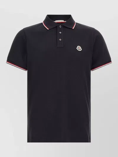 Moncler Contrast Collar Polo Shirt Short Sleeves In Black