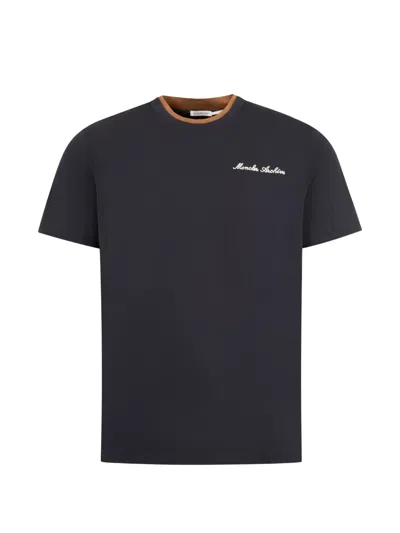 Moncler Cotton T-shirt With Embroidered Logo In Black