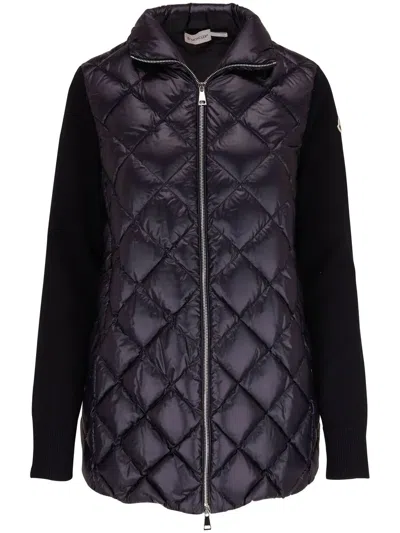 Moncler Contrast-panel Down Parka In Black
