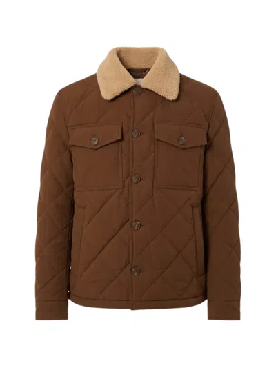 Moncler Kids' Contrast-collar Quilted Jacket In Brown