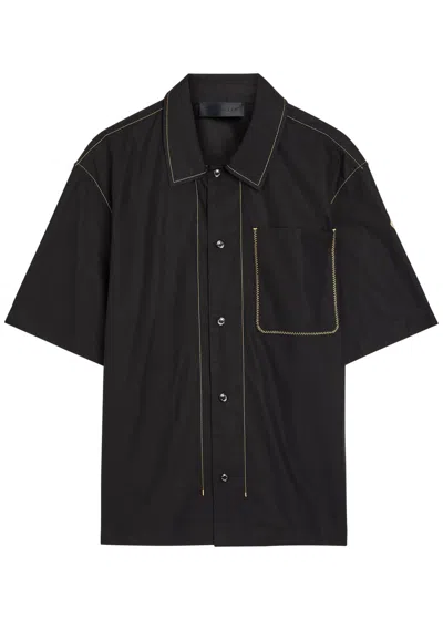 Moncler Contrast-stich Cotton-poplin Shirt In Black