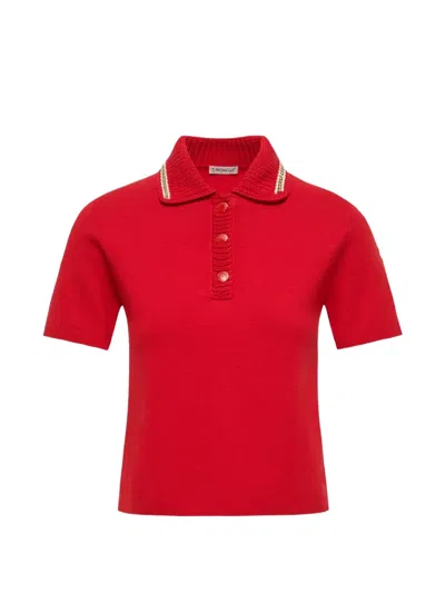 Moncler Contrast-trim Short-sleeved Polo Shirt In Red