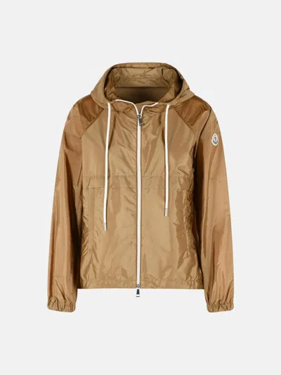 Moncler Kids' 'coquelicot' Camel Beige Polyamide Hooded Jacket In Green