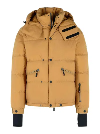 Moncler Coraia Beige Polyamide Hooded Ski Jacket In Brown
