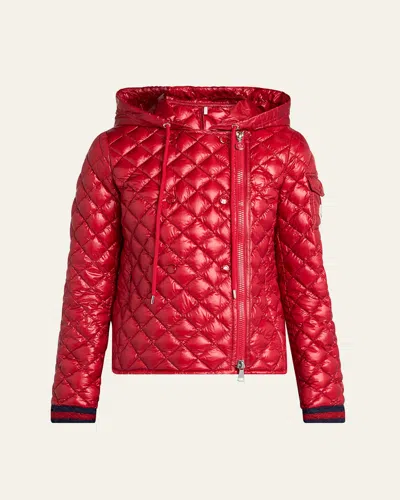 Moncler Corbelin Hooded Down Moto Jacket In Red