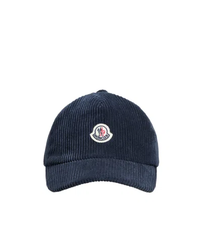Moncler Corduroy Basketball Cap In Blue