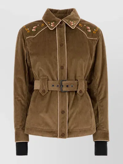 Moncler Olenne Floral-embroidered Corduroy Jacket In Brown