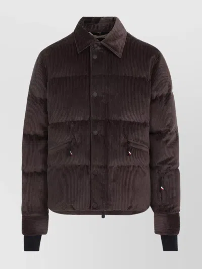 Moncler Corduroy Jacket With Ribbed Cuffs And Pockets In Burgundy