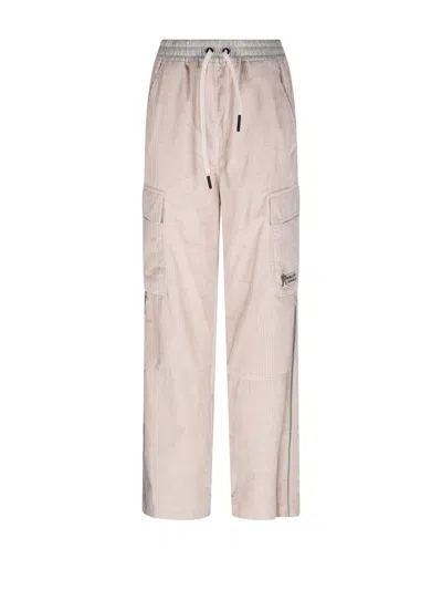 Moncler Corduroy Cargo Trousers In Neutral
