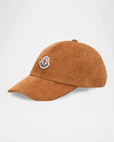 Moncler Logo Patch Corduroy Baseball Cap In Brown