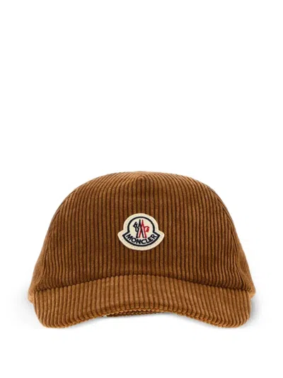 Moncler Corduroy Logo-patch Baseball Cap In Brown
