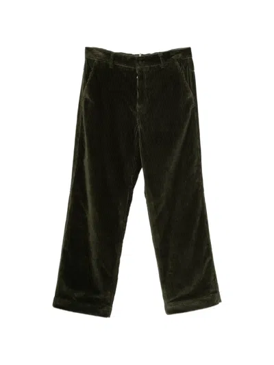 Moncler Corduroy Logo-patch Trousers In Green