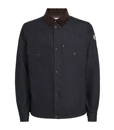 Moncler Corduroy-trim Denim Shirt Jacket In Blue