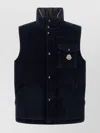 Moncler Corduroy Vest With High Collar And Pocket In Blue