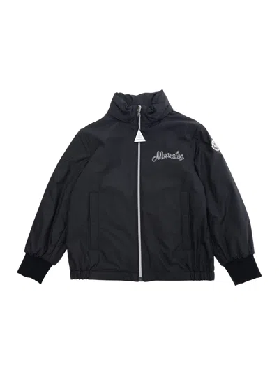 Moncler Kids' Corin Black Jacket With Logo Lettering On The Front And Logo Patch On The Sleeve In Tech Fabric Boy